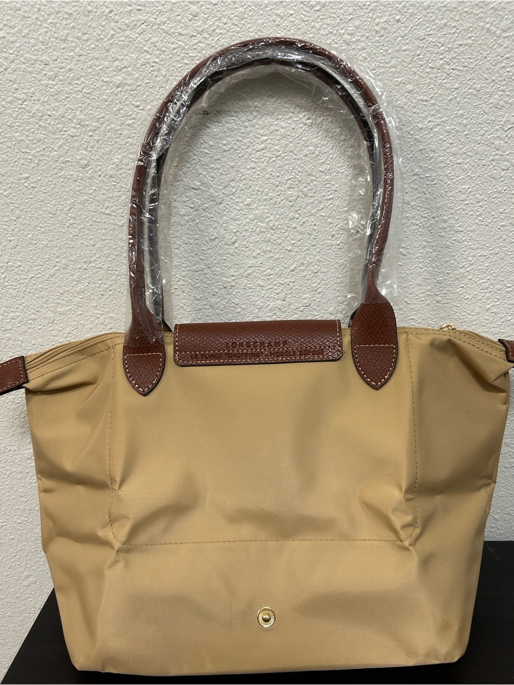 Longchamp Le Pliage Medium Tote Bag in Beige with Brown Trim - Picture 5 of 6